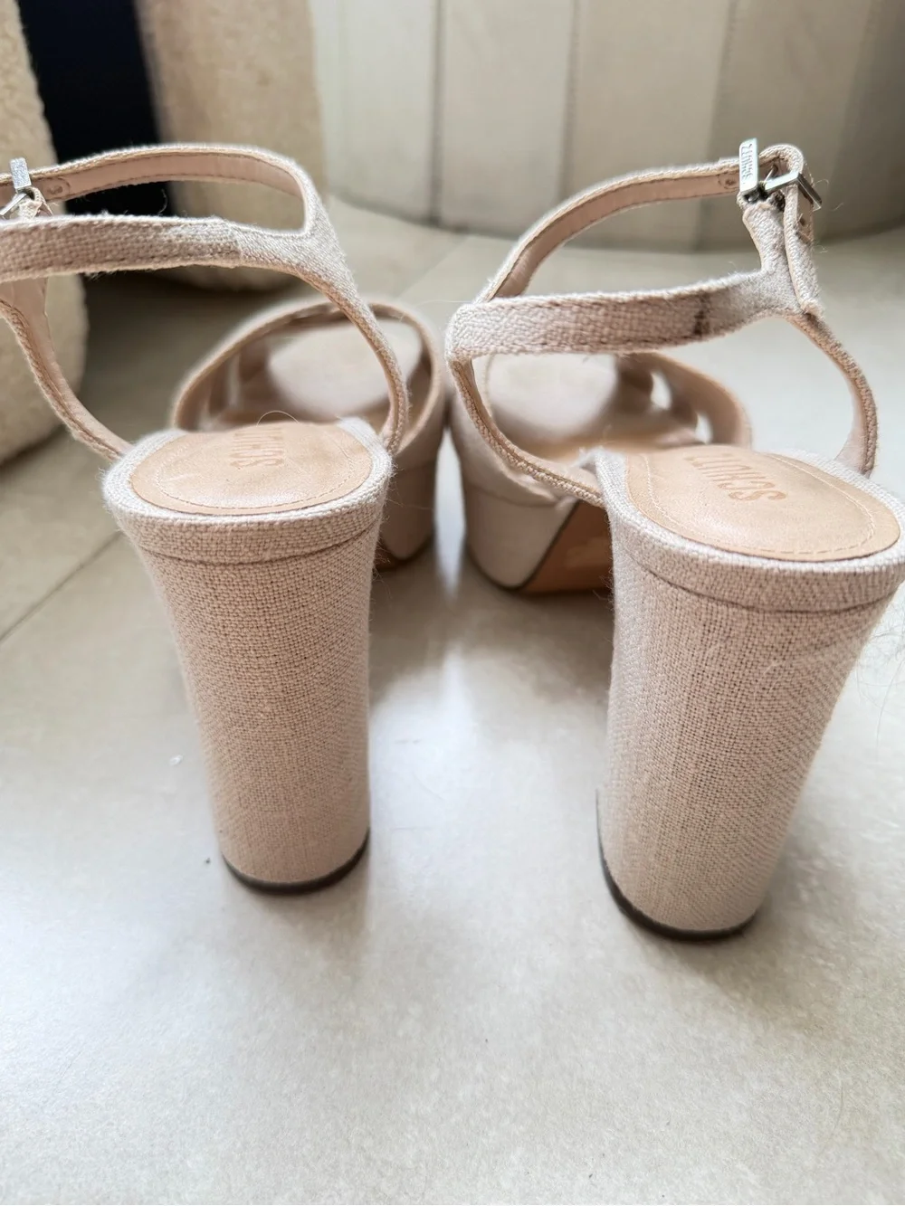 SCHUTZ Neutral Beige Platform Sandal with Block Heel